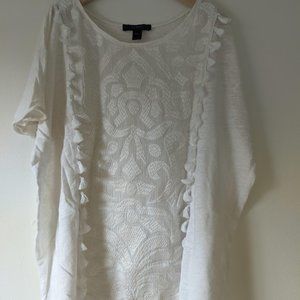 J. Crew embroidered white tee with tassels